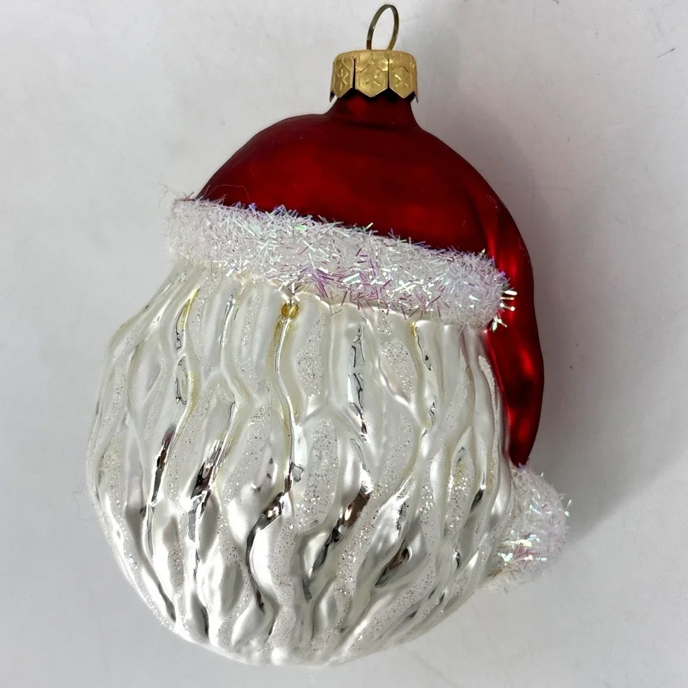 Impuls Glass Santa Face Hand Painted Santa Claus Christmas Ornament Poland 5.25